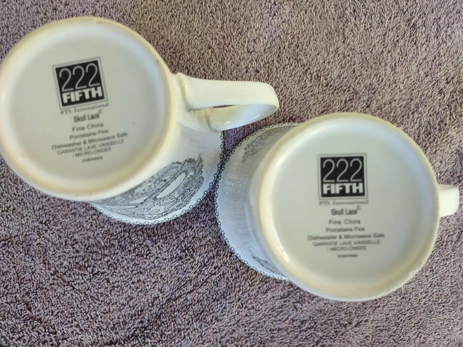 222 Fifth “Skull Lace” Black & White Porcelain Cups Mugs Set of 2