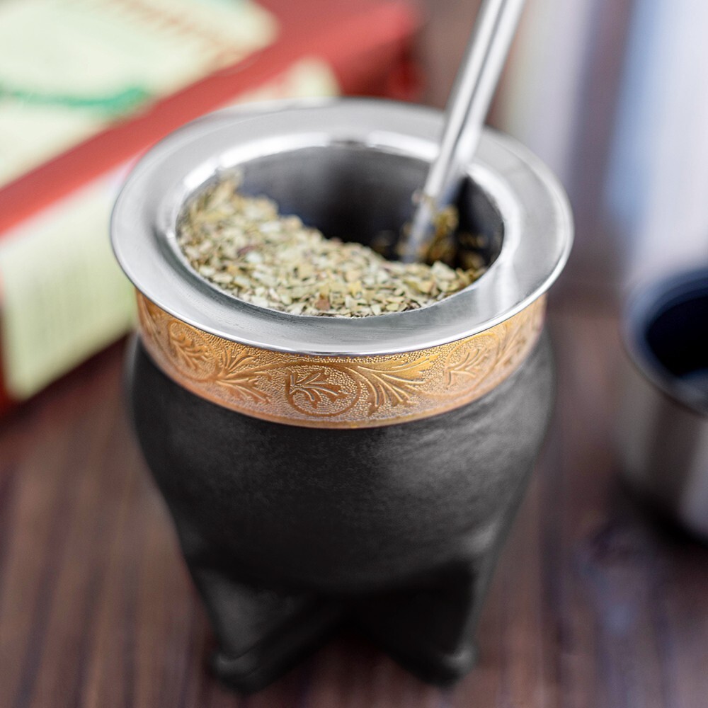 Imperial Mate Gourd Baroque Style Yerba Mate Cup with Bombilla Straw Set