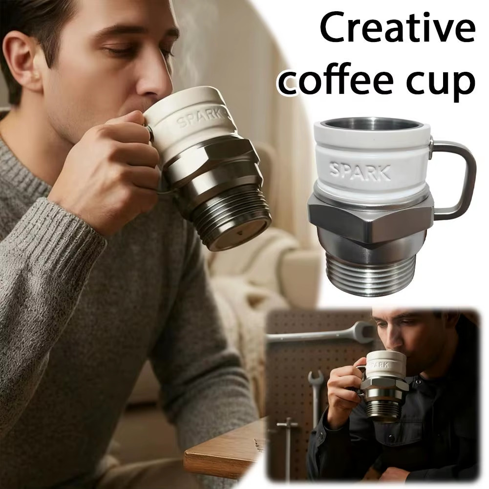 Spark Plug Coffee Mug – 11×8.5×8.5cm (4.3×3.35×3.35in) Car Enthusiast Gift Cup