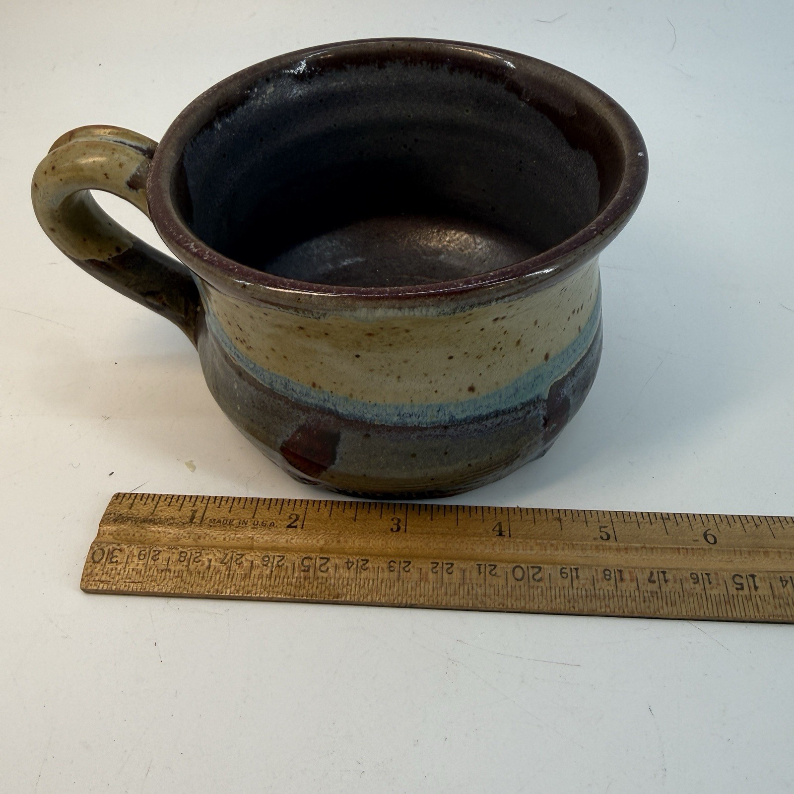 Unbranded Studio Pottery Mug Unisex Large Brown Tan Blue Earthy Glaze Artisan