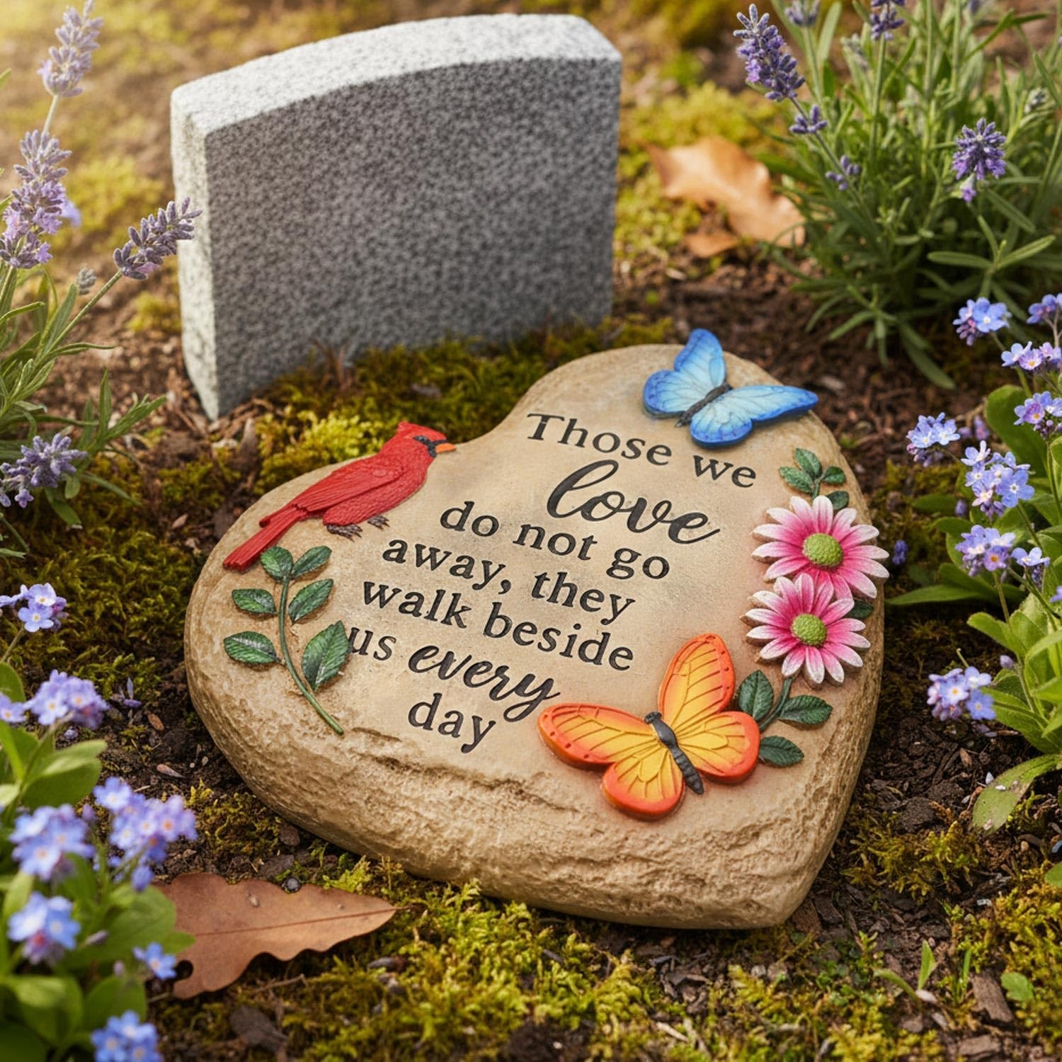 Memorial Stones for Loved Ones Outside with Cardinal Butterfly Flowers, Sympa…