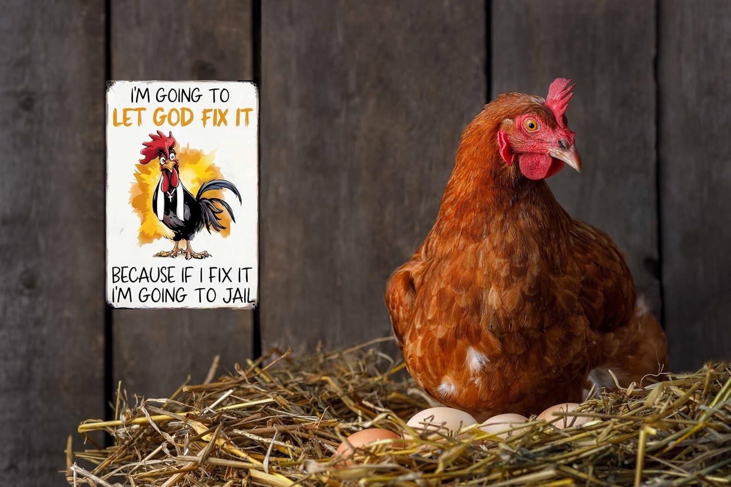 Funny Chicken Gifts Christian God Gifts Chicken I’M Going to Let God Fix It Tin