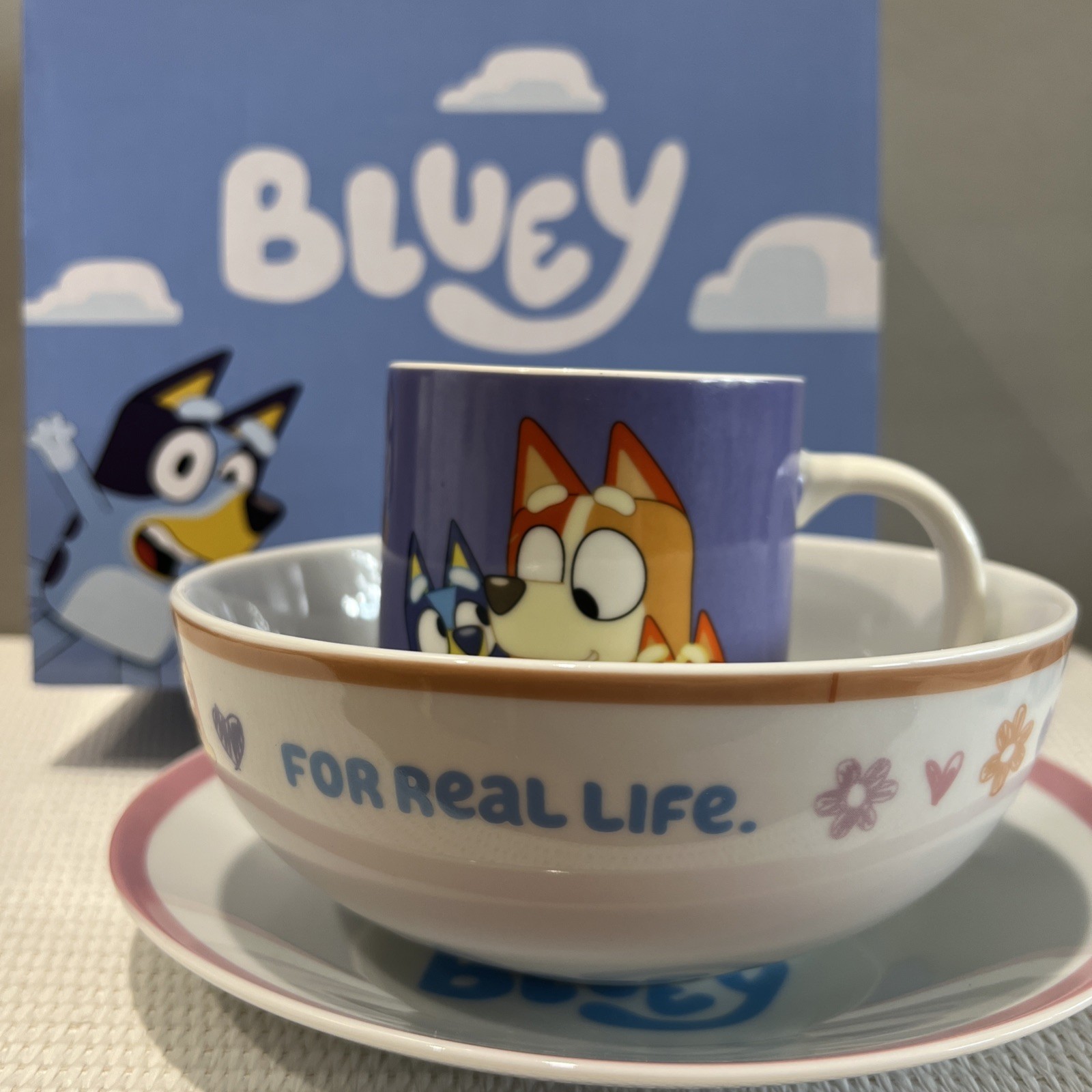 3 Piece Ceramic BLUEY Character Breakfast Gift Set Pack