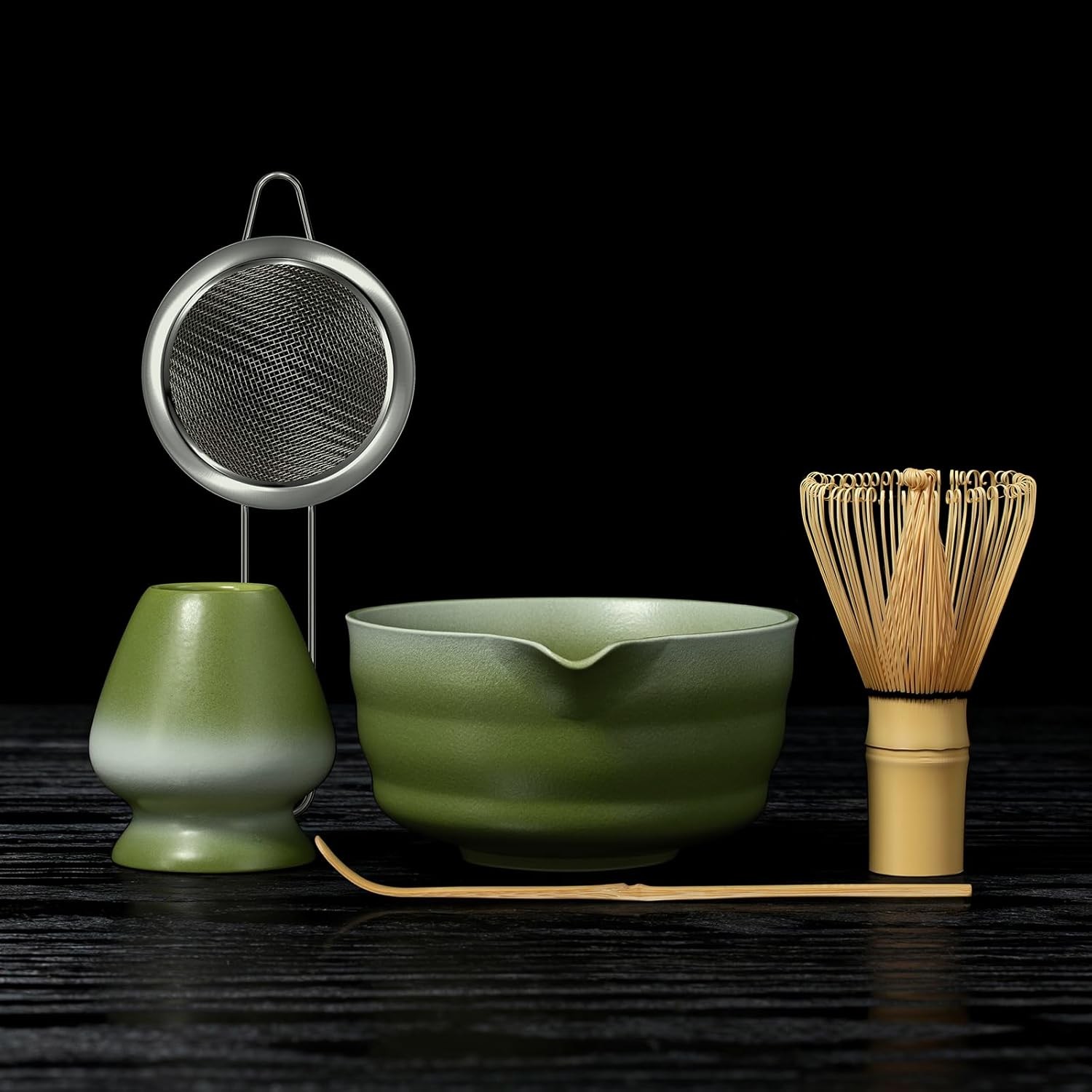 5 Pcs Gradient Green Matcha Set – Ceric Bowl, Bboo Chasen, Holder,