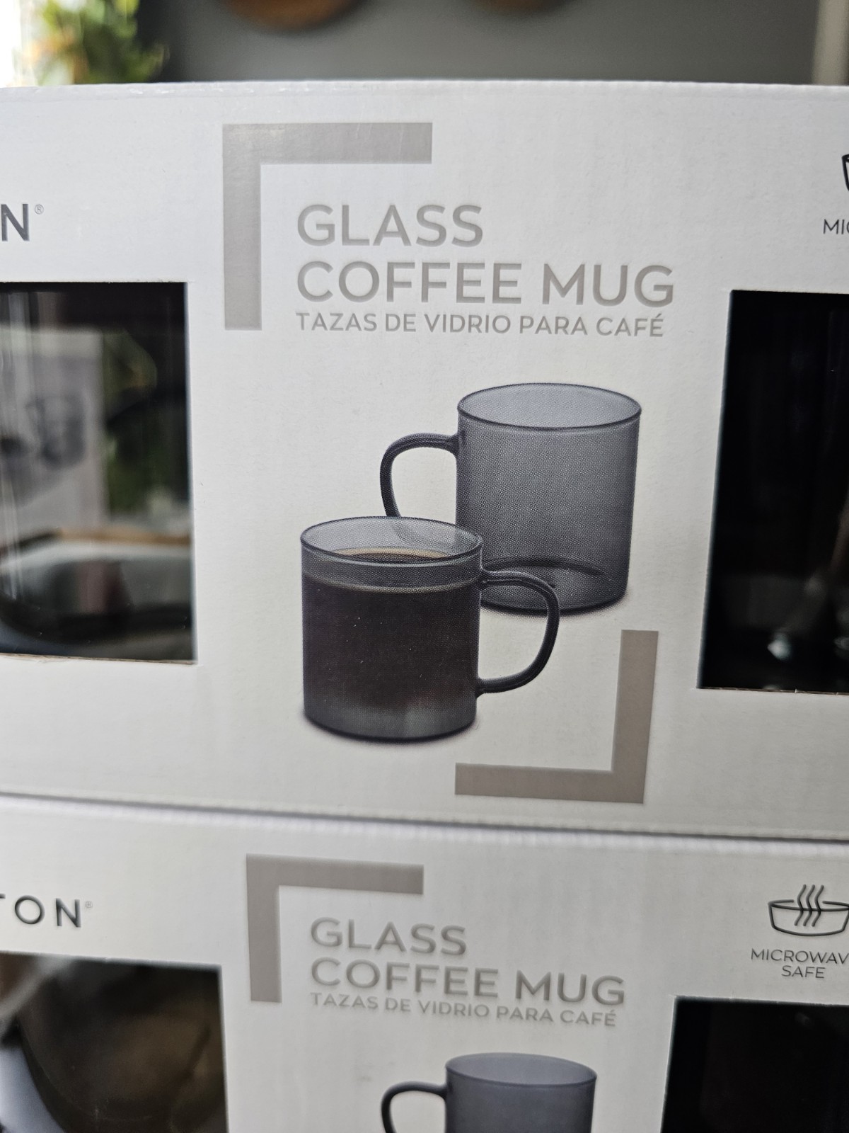 Crofton Glass Coffee Mugs Aldi Borosilicate Glass Gray Set Of 4 NIB 15oz Htf