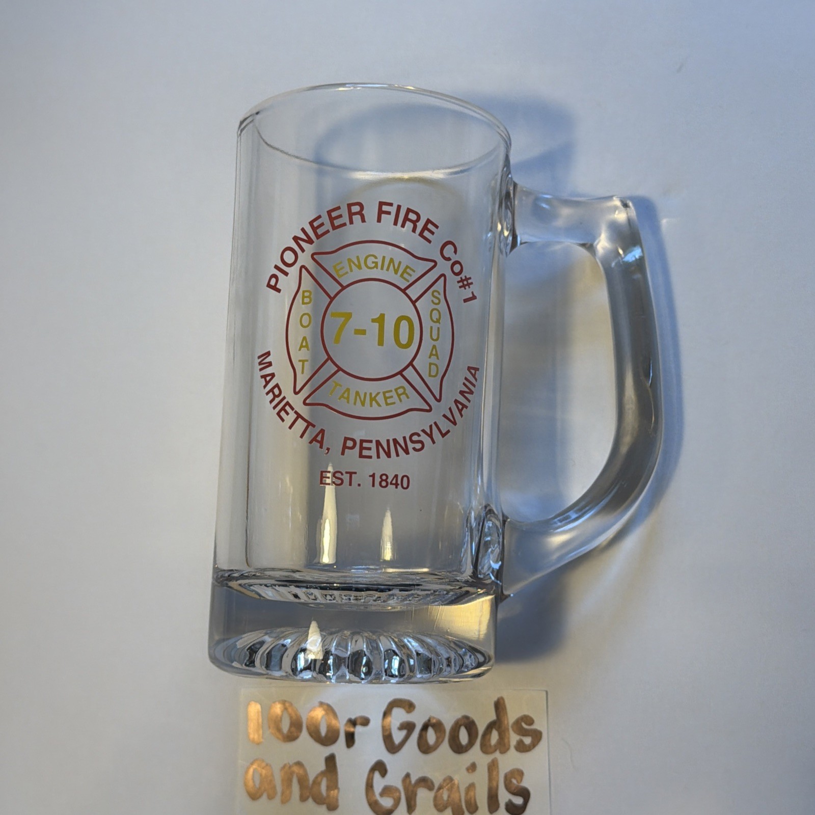 Vintage Lot of 4 Pioneer Fire Co #1 Marietta PA Glass Beer Mugs Engine 7-10