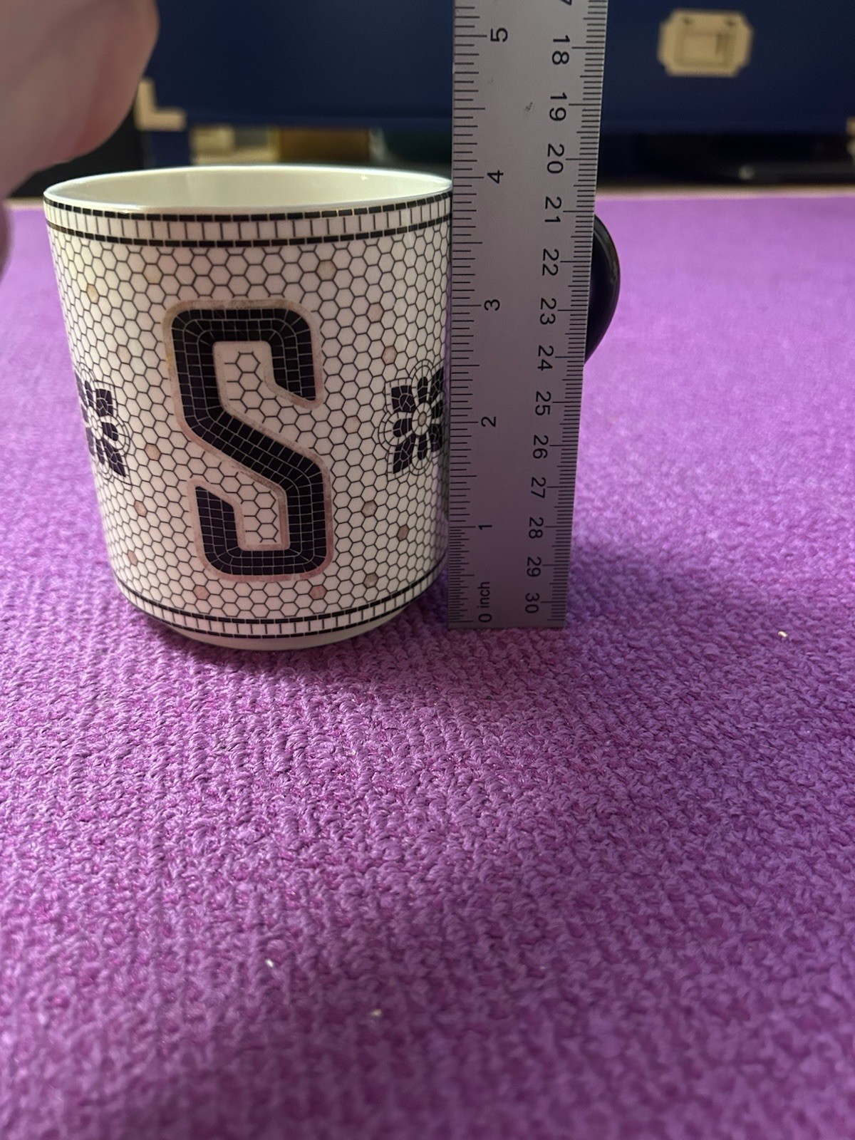Anthropologie Bistro Tile Stoneware Monogram Edition “S” Mug
