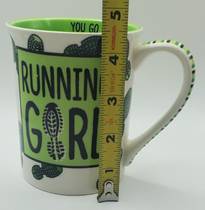 RUNNING GIRL MUG YOU GO GIRL COFFEE MUG White Green Art Deco Mug