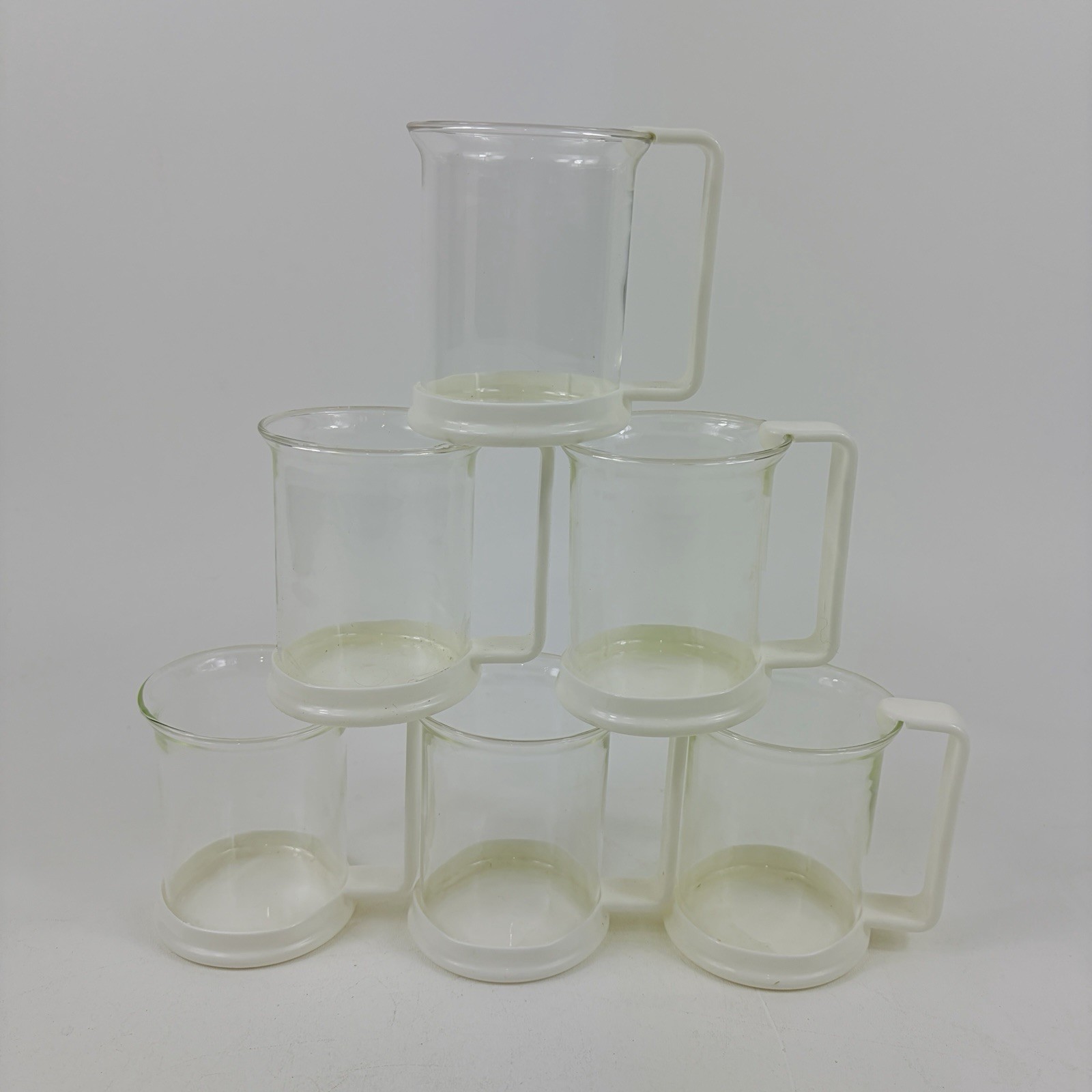 BODUM Brazil Clear Glass w/White Plastic Handles Espresso Cups Coffee Mugs Set 6