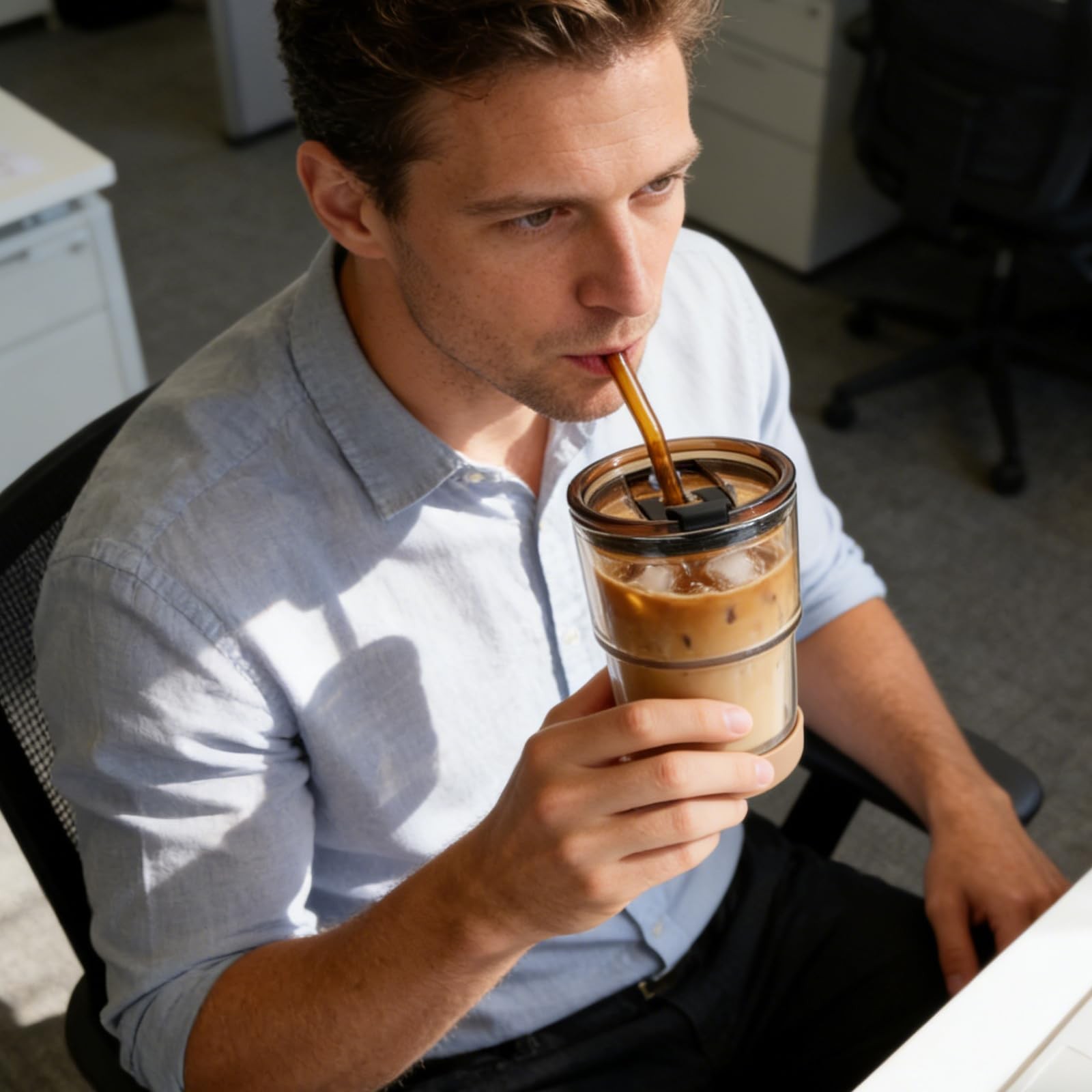 13 oz Glass Cups with Lid and Straw 2 Pack, Non-Slip Bottom