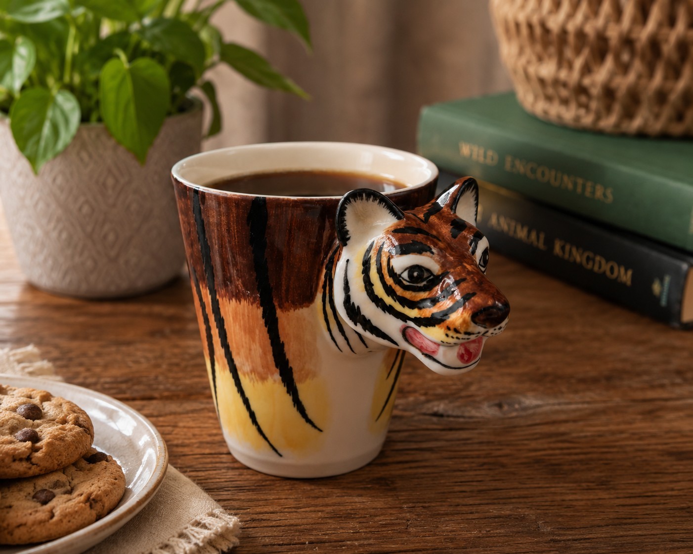 Hand Painted Bengal Tiger Figural Mug 3D Tiger Head Coffee Cup Thailand Rare