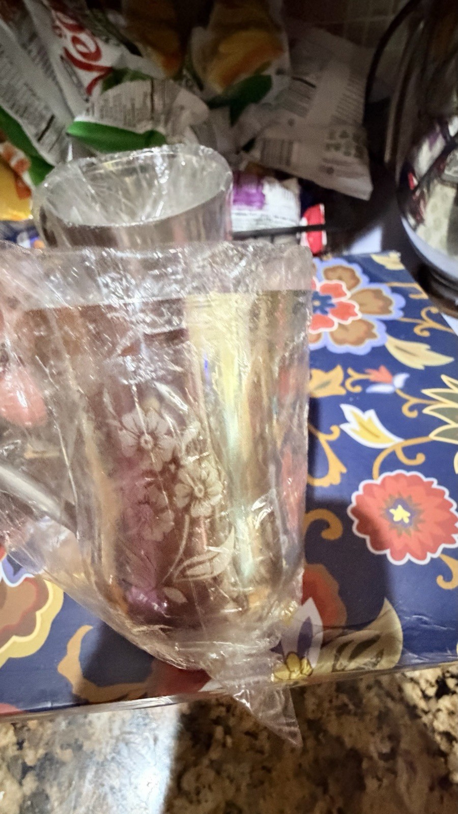 Stainless Steel Cups Set of 4 Cup Set With Handle Floral Design 160 ML New
