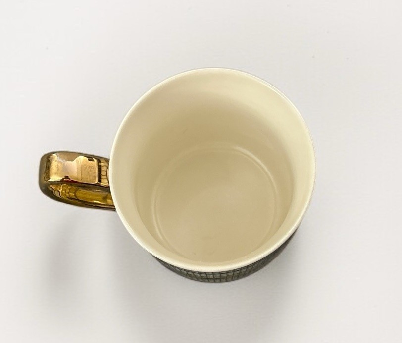 Anthropologie Bistro Tile Mug Garden Edition Bee Gold White Black Mosaic NEW NIB