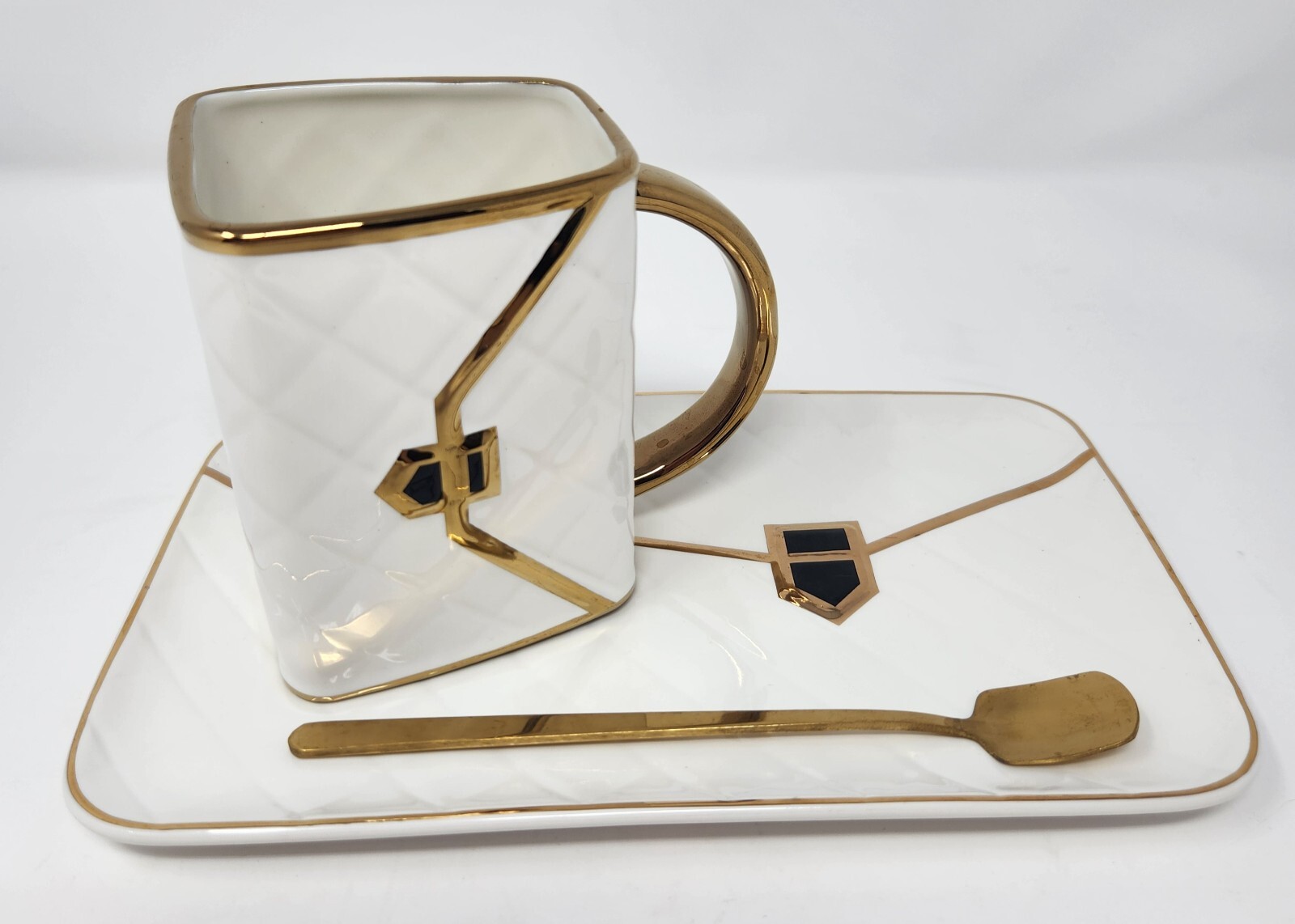 Ladies Who Lunch Three Piece Set Ceramic Coffee Mug Designer Purse Shape and Pla