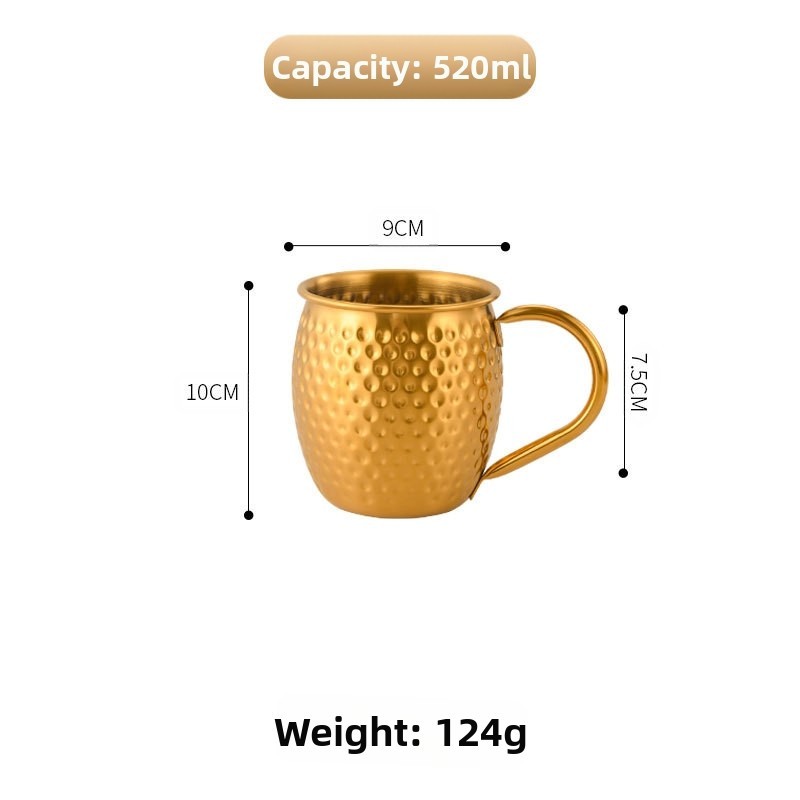 Korean Style Stainless Steel Tumbler Mug Hammered Texture 520ml with Handle