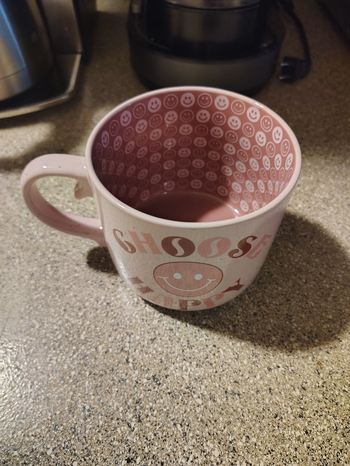 Pink Ceramic Coffee Mug 16 fl oz “Choose Happy” Smiley Face Decorated