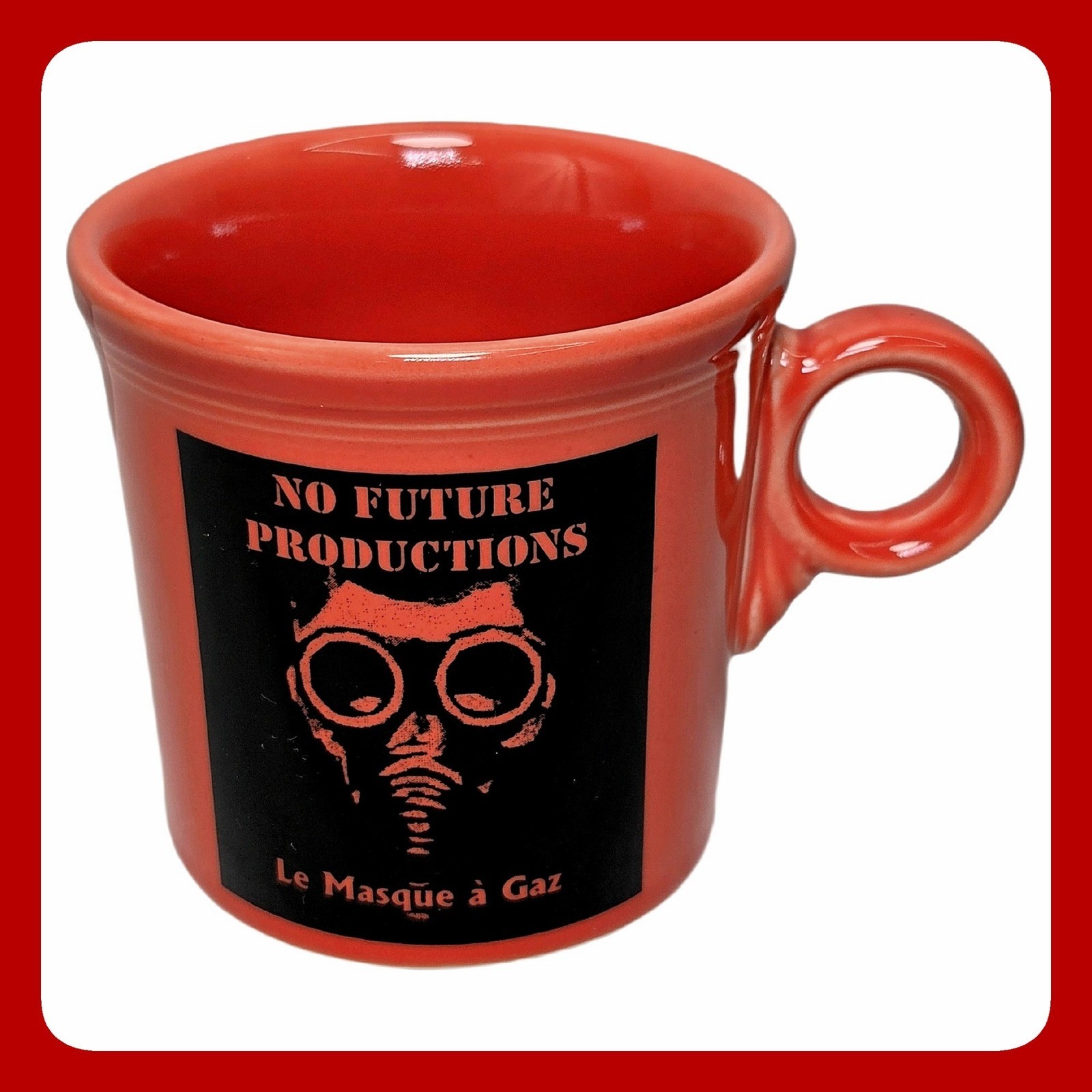 Fiesta Ware No Future Productions Mug Coral Gas Mask Ceramic Ring Handle Cup USA