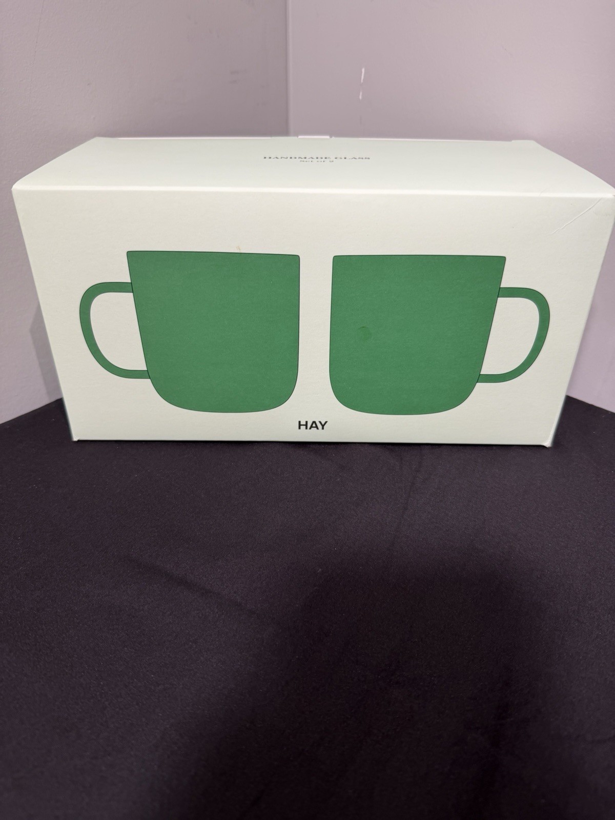 HAY Borosilicate Handmade Glass Mugs Set of 2 Jade Green/Yellow 11.75oz Coffee C
