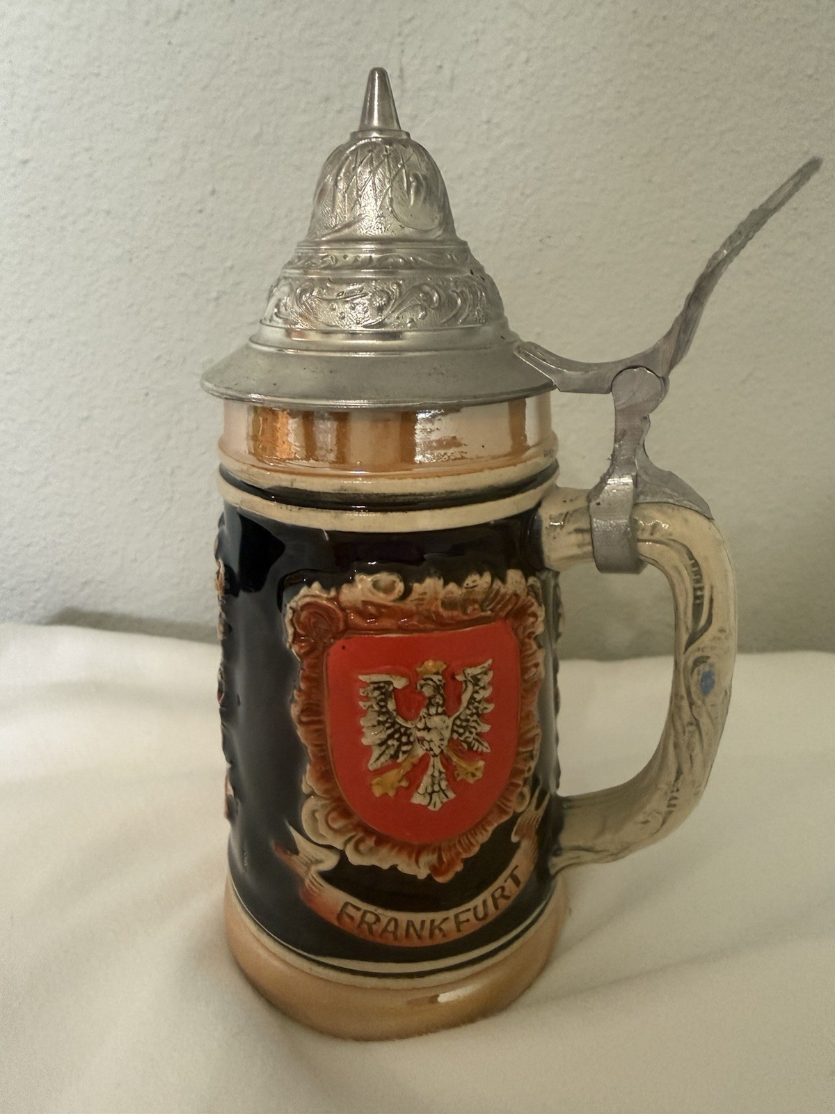LIDDED BEER STEIN MUG HEIDELBERG, FRANKFURT, WIESBADEN MADE IN WEST GERMANY