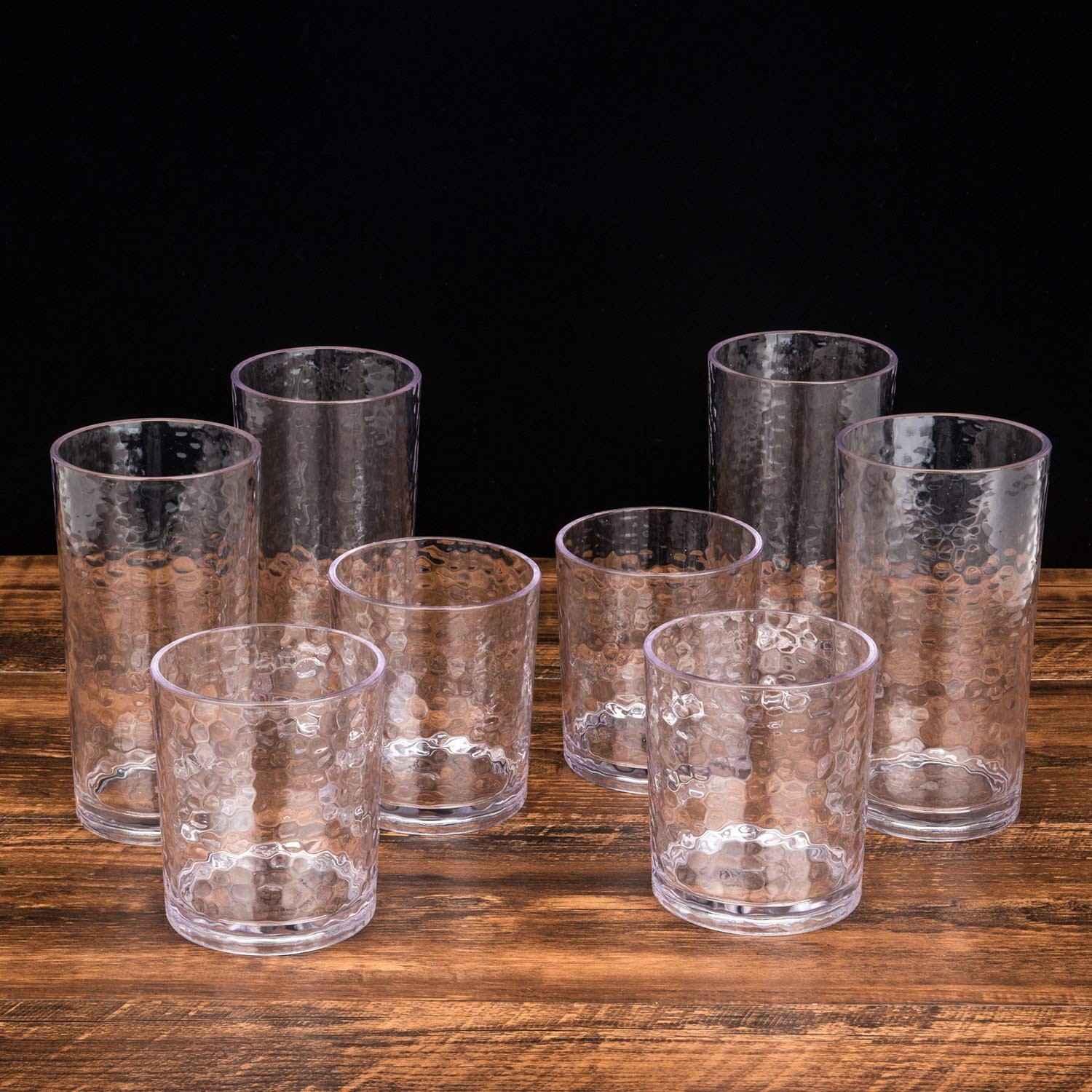 Acrylic Tumbler 14oz Clear Set of 6 – Hammered Style, Dishwasher Safe, BPA Free