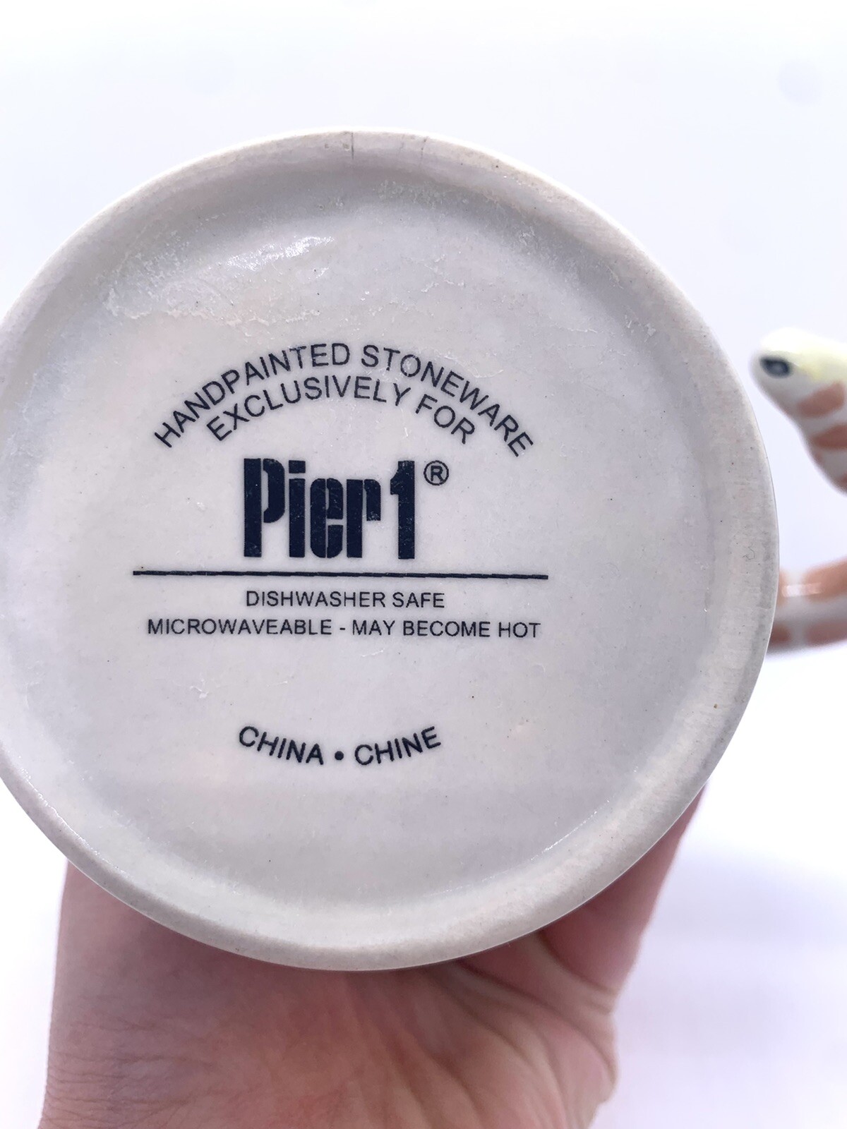 Pier 1 Imports Giraffe Neck Handle Hand Painted Coffee Mug Animal Print
