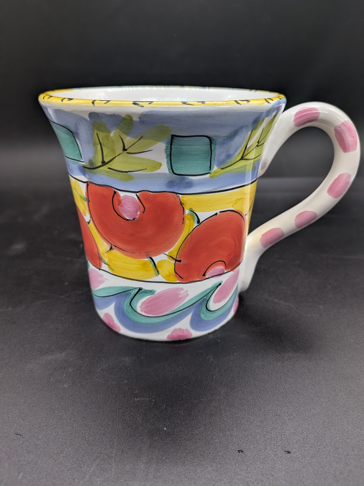 Whimsical Hand Painted Ceramic Mug by Tickled Pink Elizabeth Roache Pink Dot ’91