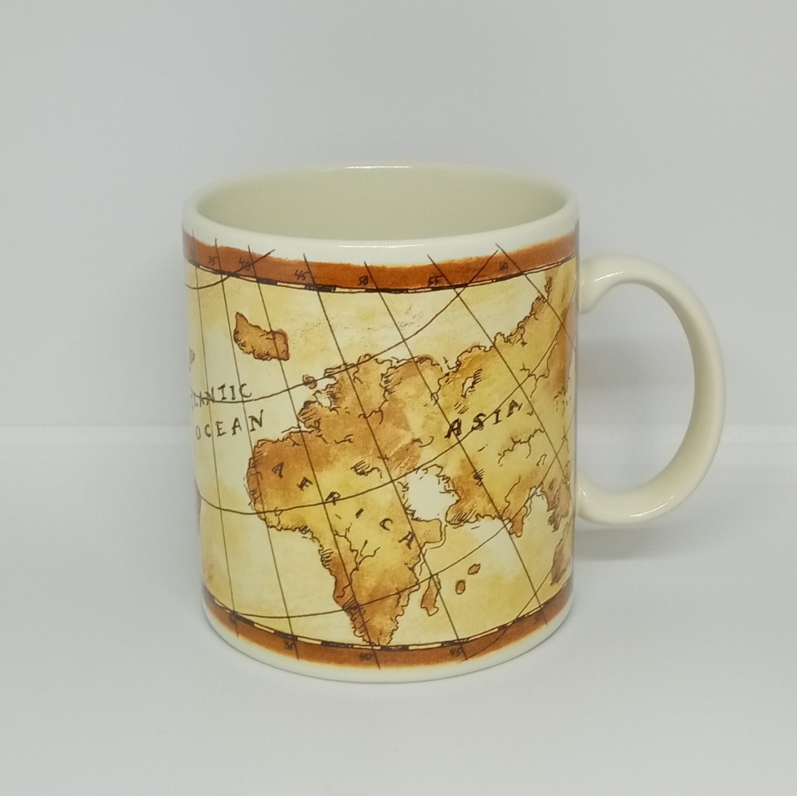 Vintage Papel CONTINENTS Antique Atlas World Map Travel Ceramic Coffee Mug 12oz