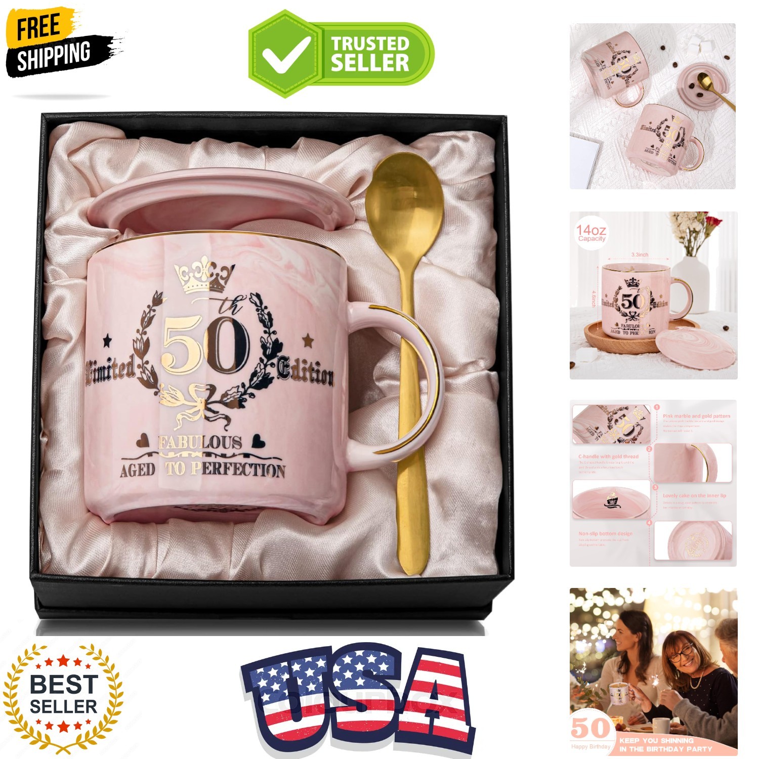 50th Birthday Gifts for Women Her, Fabulous 50 Aged to Perfection, 14oz Gold …