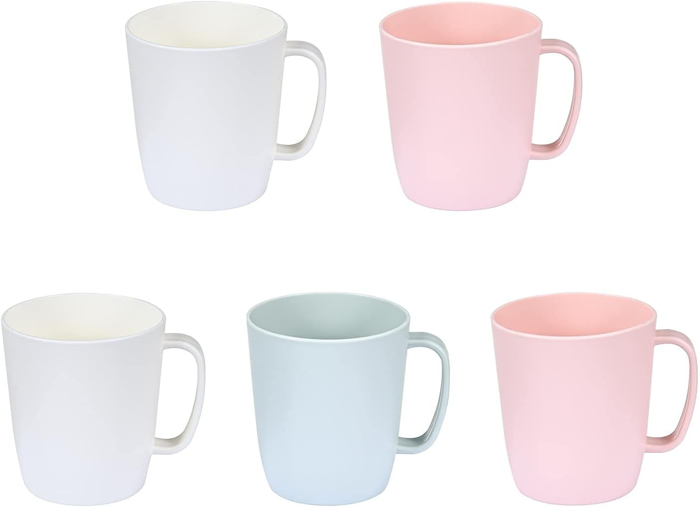 Coffee Mugs Set of 5, 10 Ounce Unbreakable Plastic Cups With Handle, 3 Basic