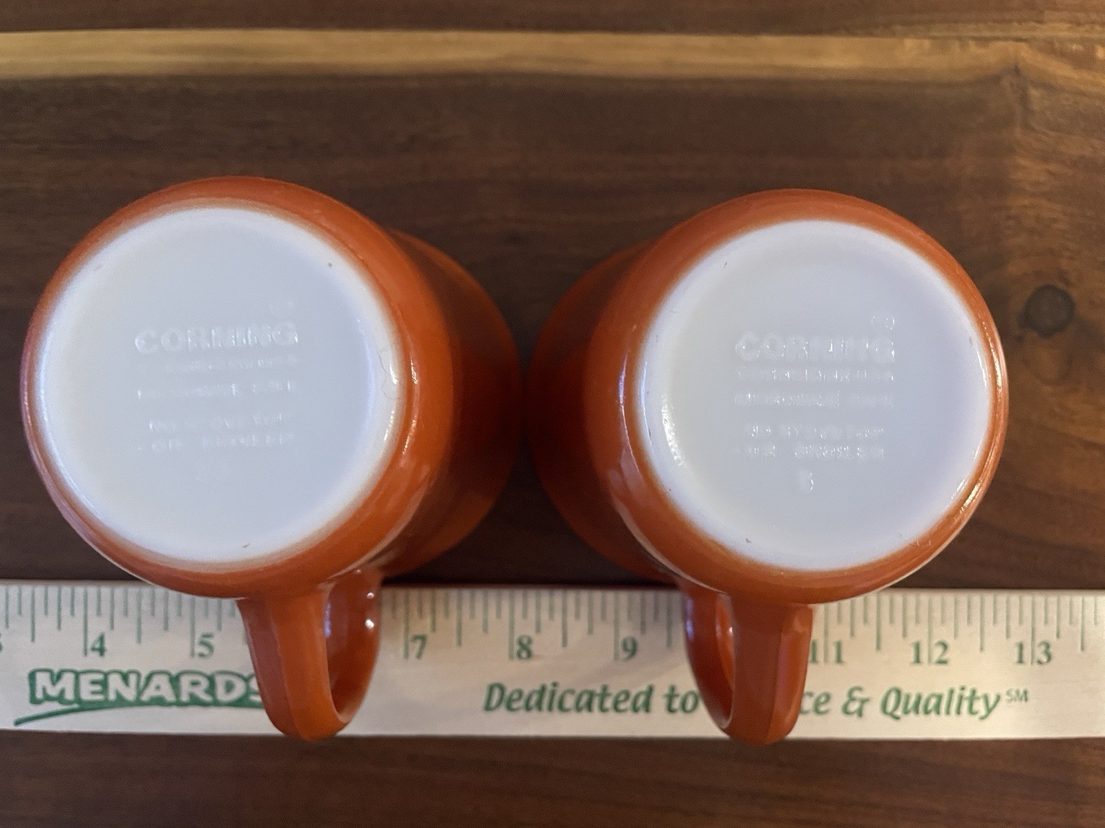 CorningWare Vintage Orange White Glass Coffee Mugs Set of 2 8 fl oz Decorated