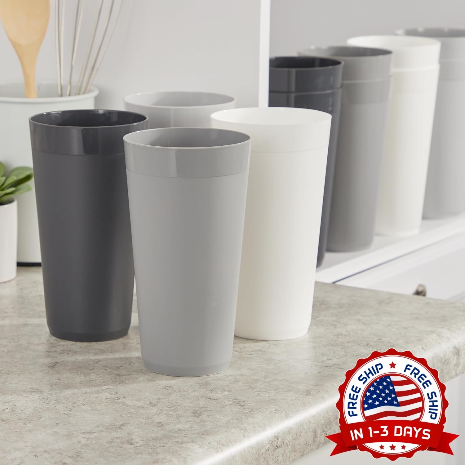 Vasos apilables de plástico irrompible de 32 onzas para té helado (Piedra gris)