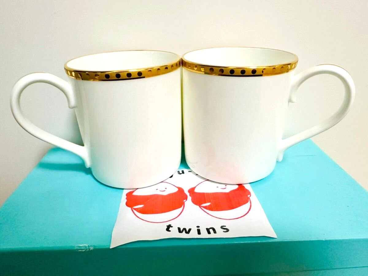 Tiffany & Co. Gold Band White Mug Cup 2 Pieces Pair Set Made In Japan