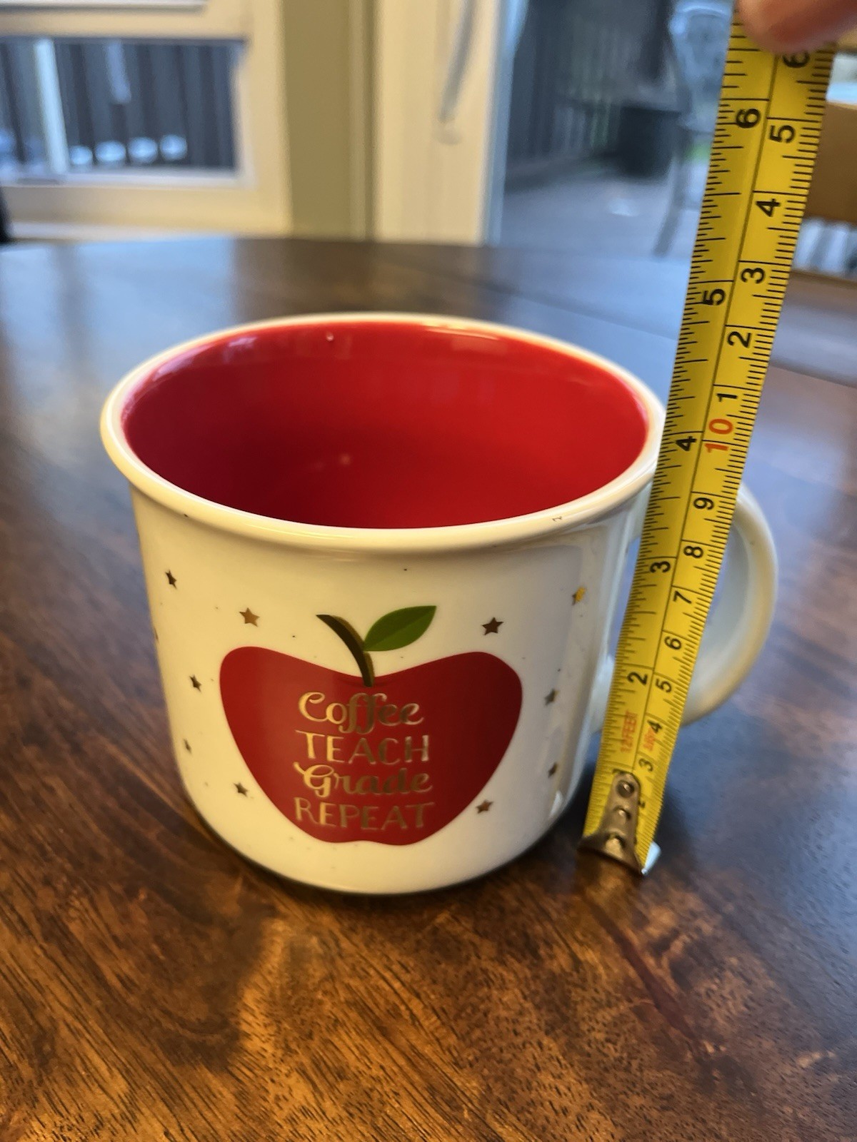 Teacher Apple Coffee Mug Ceramic White Red Decorated 4in Tall 4.5in Wide