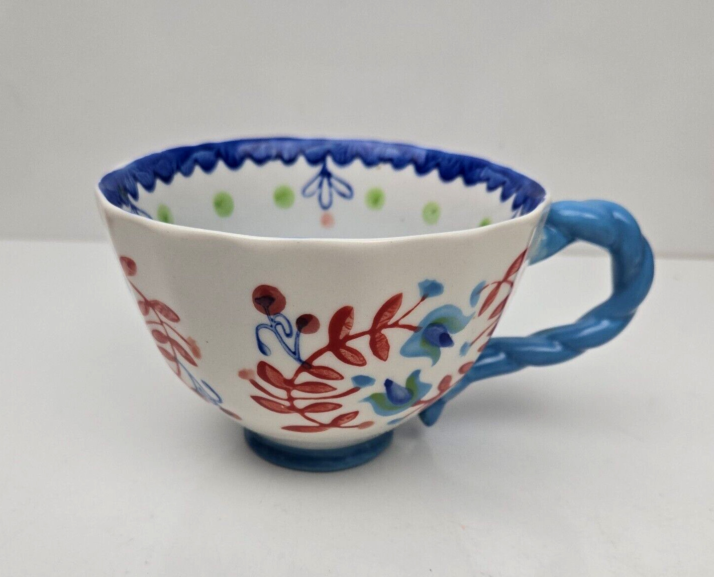 Anthropologie Mug PERCEFOREST Hand Painted Floral Flowers Twisted Handle Blue