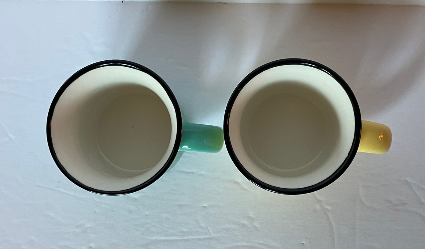 Robert Stanley Ceramic 2 Oz Expresso Cups Yellow And Teal (2)