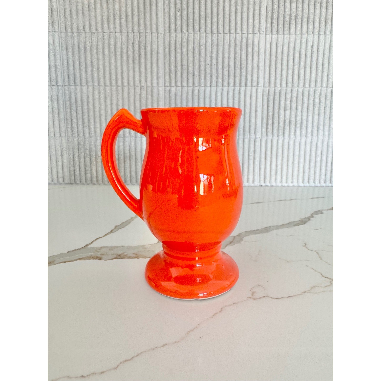 Vintage USA 256 Ceramic Pedestal Mug Orange Mid Century Modern Footed Cup
