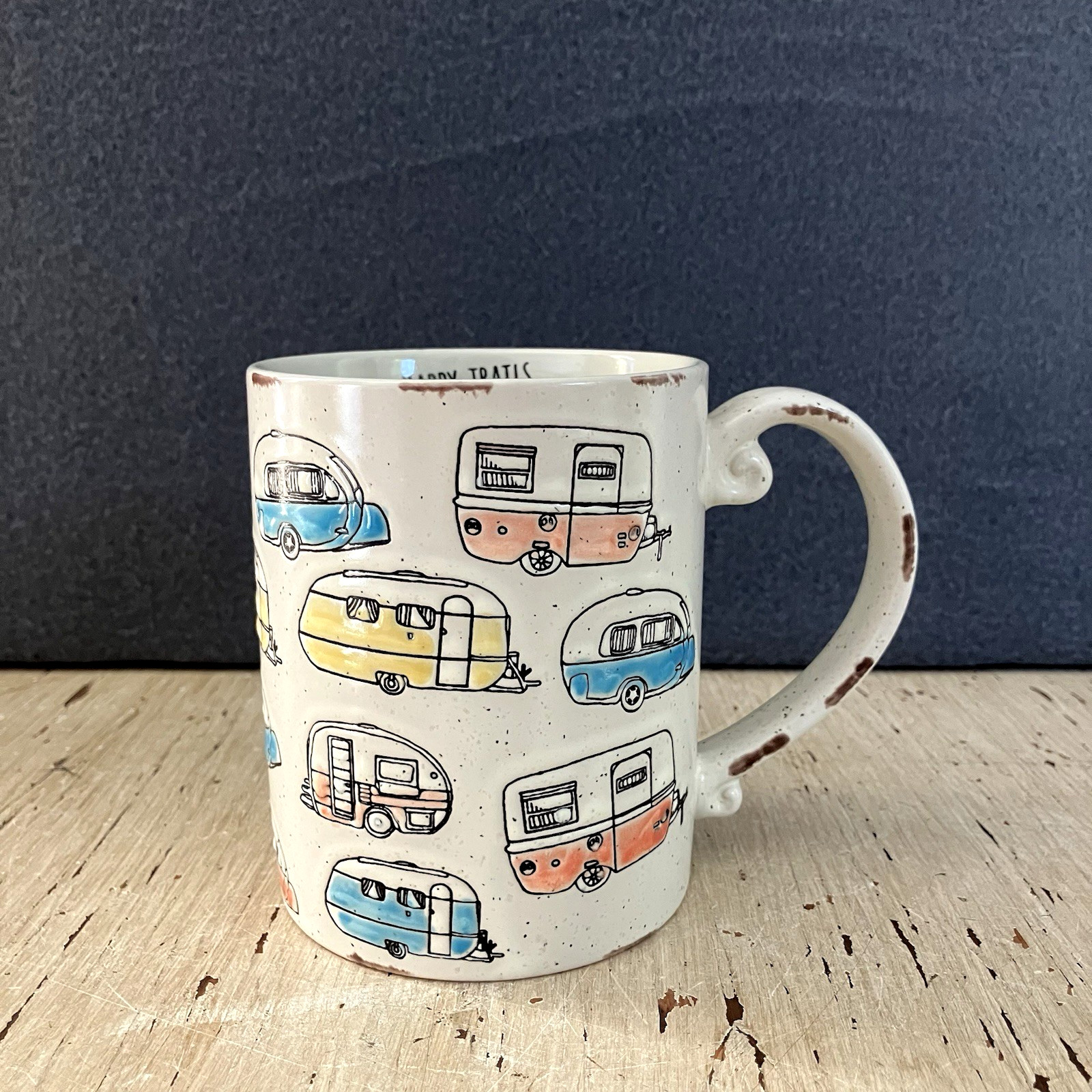 Spectrum Designz “Happy Trails” Retro Embossed Campers Stoneware Coffee Mug Cup