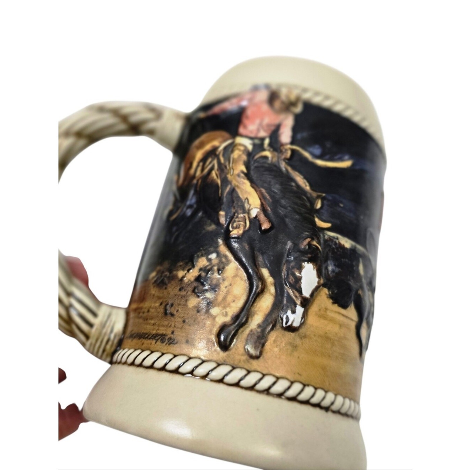 1992 Budweiser Rodeo Beer Stein Cowboy Bull Riding Collectible Mug Vintage