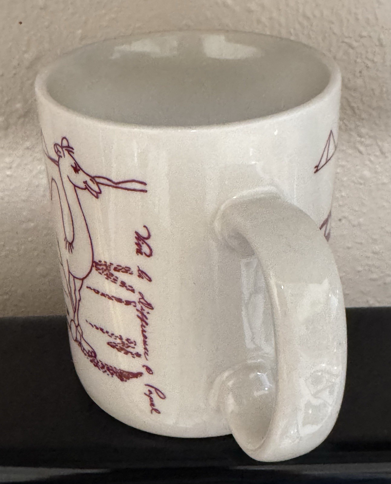 Vintage Papel Camel Desert Scene Coffee Mug Cup Purple Line Art 4” Tall