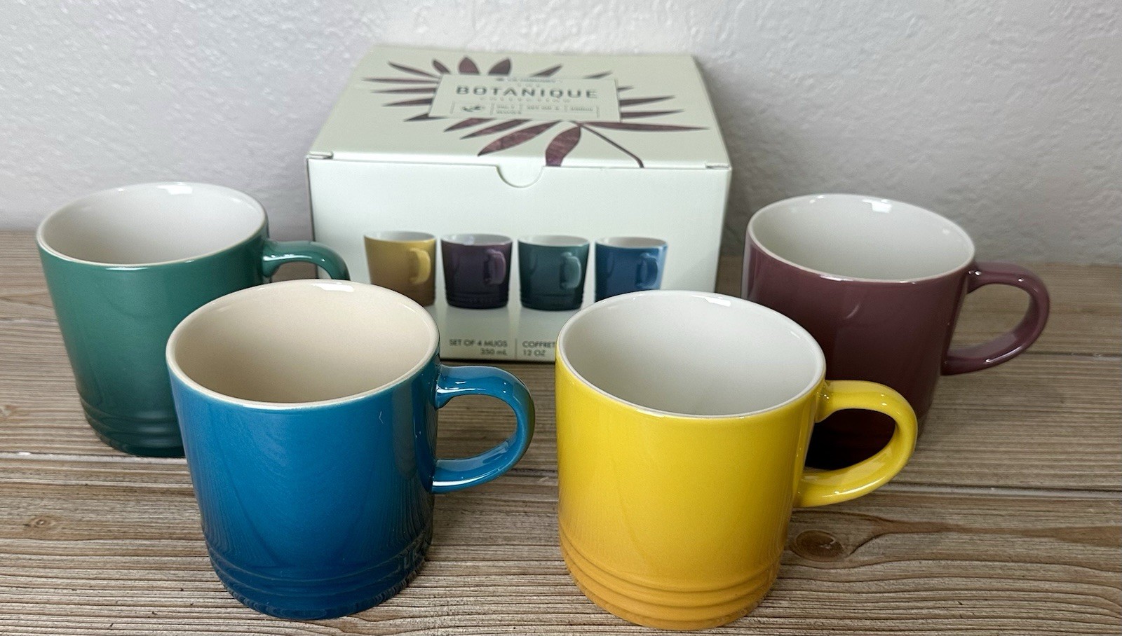 LE CREUSET Botanique Collection Set of 4 Full Size London Coffee Mugs 350 ml New