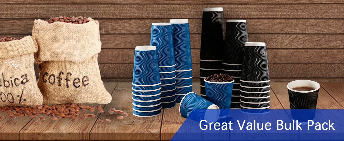 Disposable Coffee Cups, Insulated Corrugated Paper Cups, Kraft Ripple Wall Cups