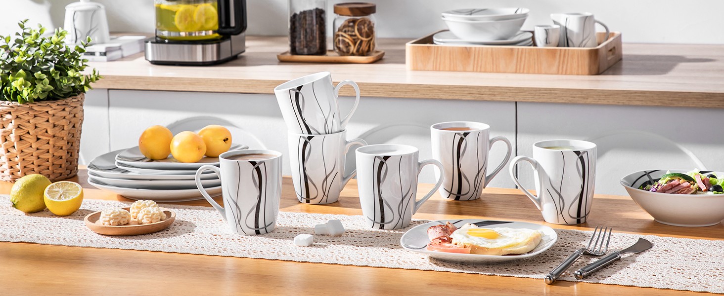 Ceramic Coffee Mugs, Coffee Cups Set with Handle, White Mugs Set Porcelain Cup