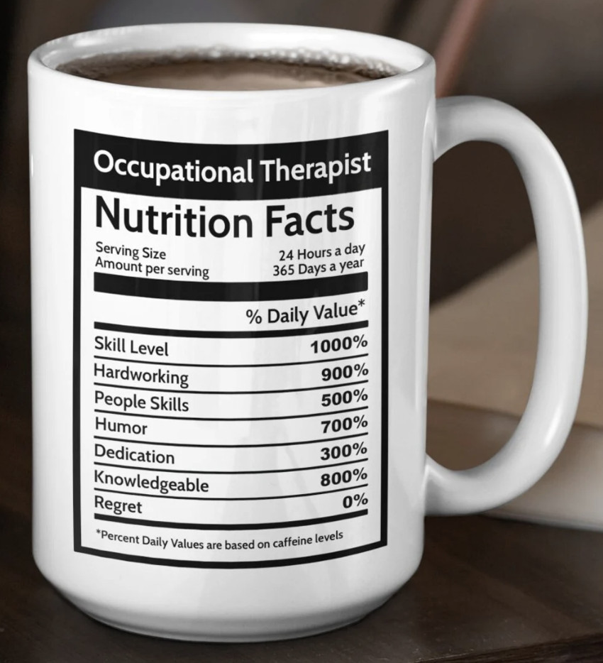 Occupational Therapist Nutrition Facts Coffee Mug Gift Counselor Coworker Cup