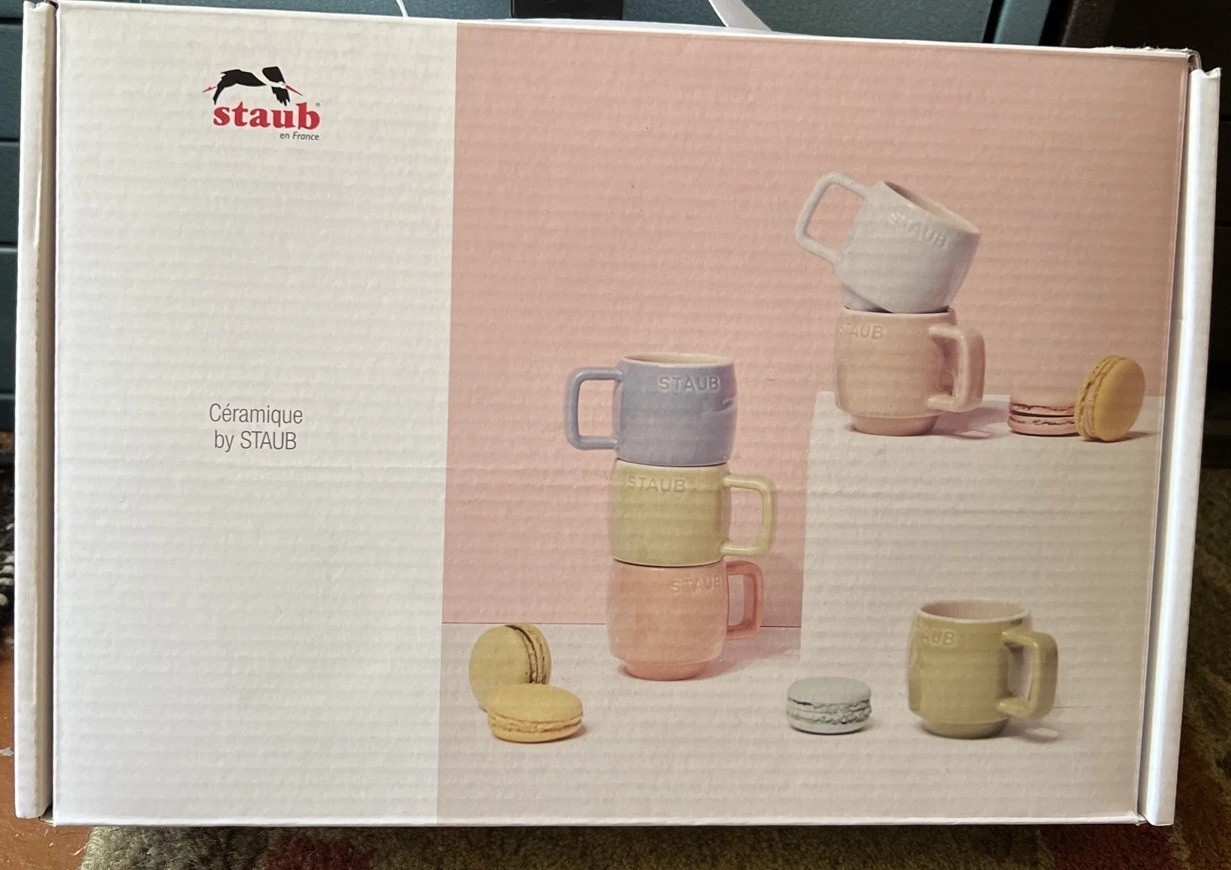 Staub 6 Piece Ceramic Mug Set Macaron Pastel Colors Blue Pink Green New