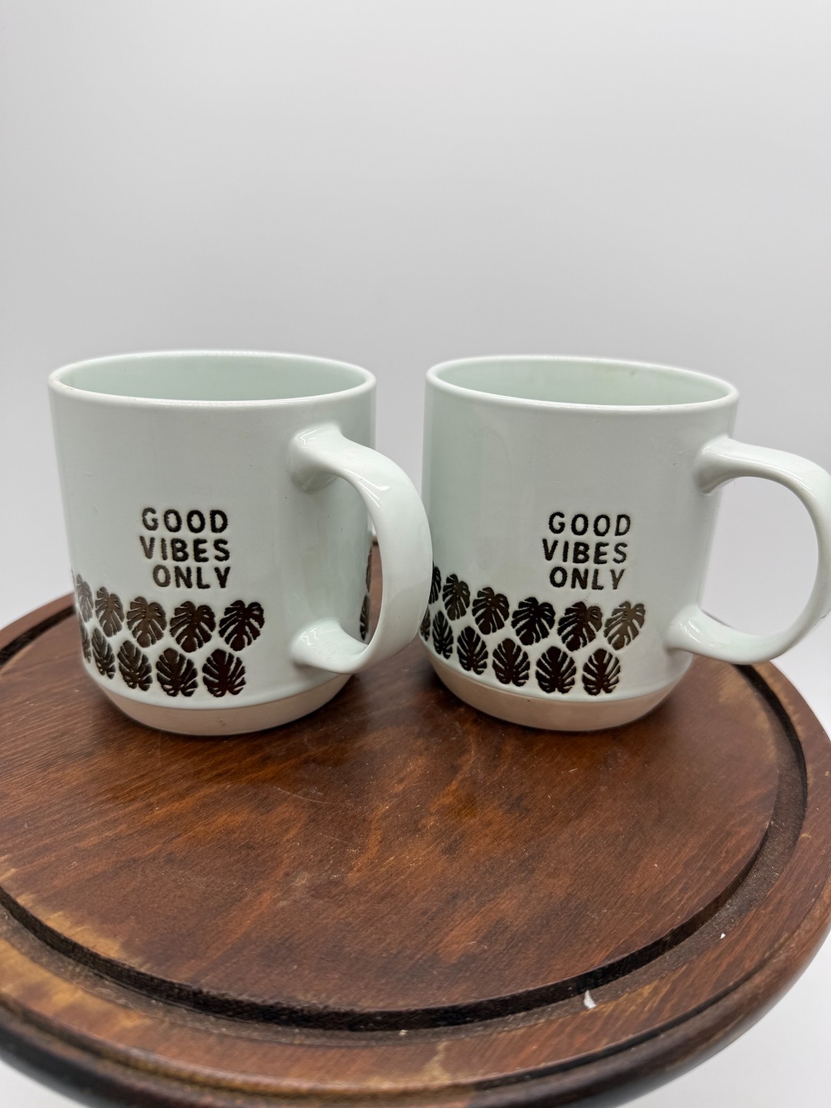 Opalhouse White w/ Gold Palm Leaves “Good Vibes Only” Stoneware Mug Set of 2