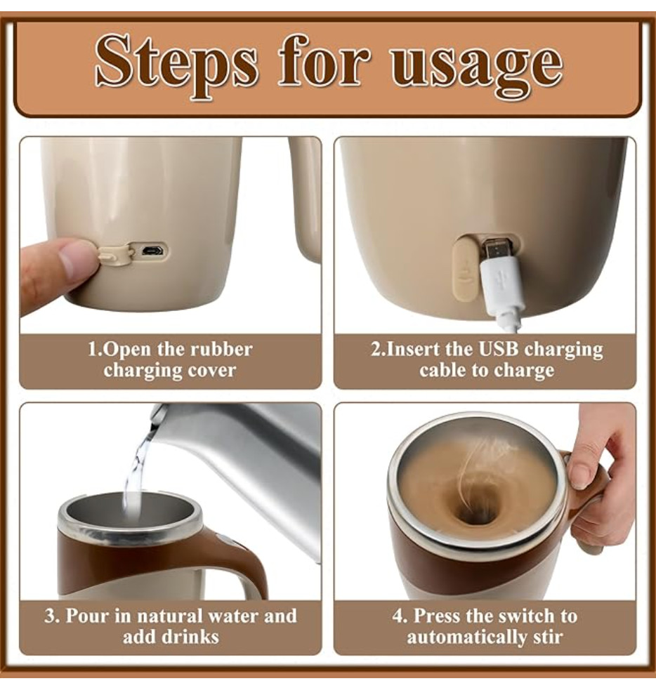 USB Rechargeable Self Stirring Mug Set – 2 Automatic Magnetic Coffee Mixing Cups