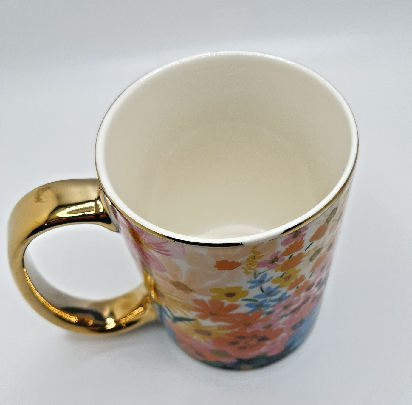 Anthropology Coffee Tea Mug Rifle Paper Co. Floral Marguerite Porcelain Gold
