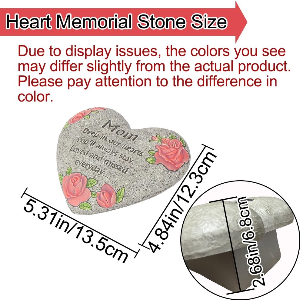 Heart Memorial Stone for Mom, Memorial Garden Stone-in Memory of Loved Gifts,…
