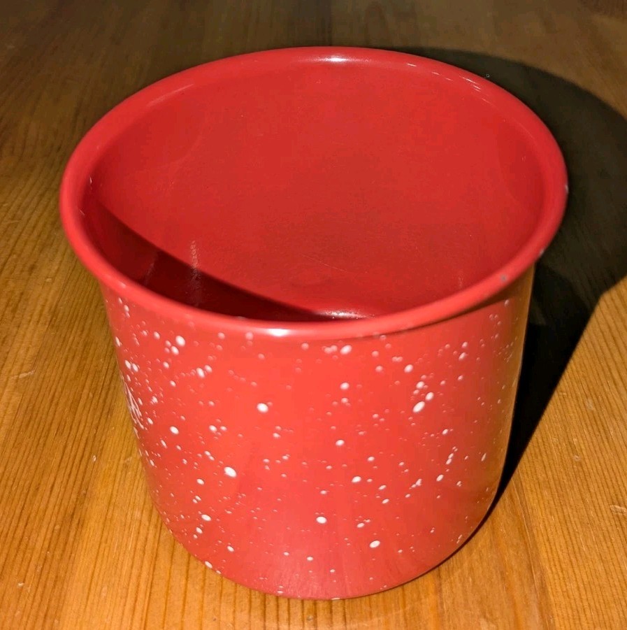 Red Specked Enamel Tin Outdoor Camping Mug Coffee Tea Metal Cup Virtue Cider 16o