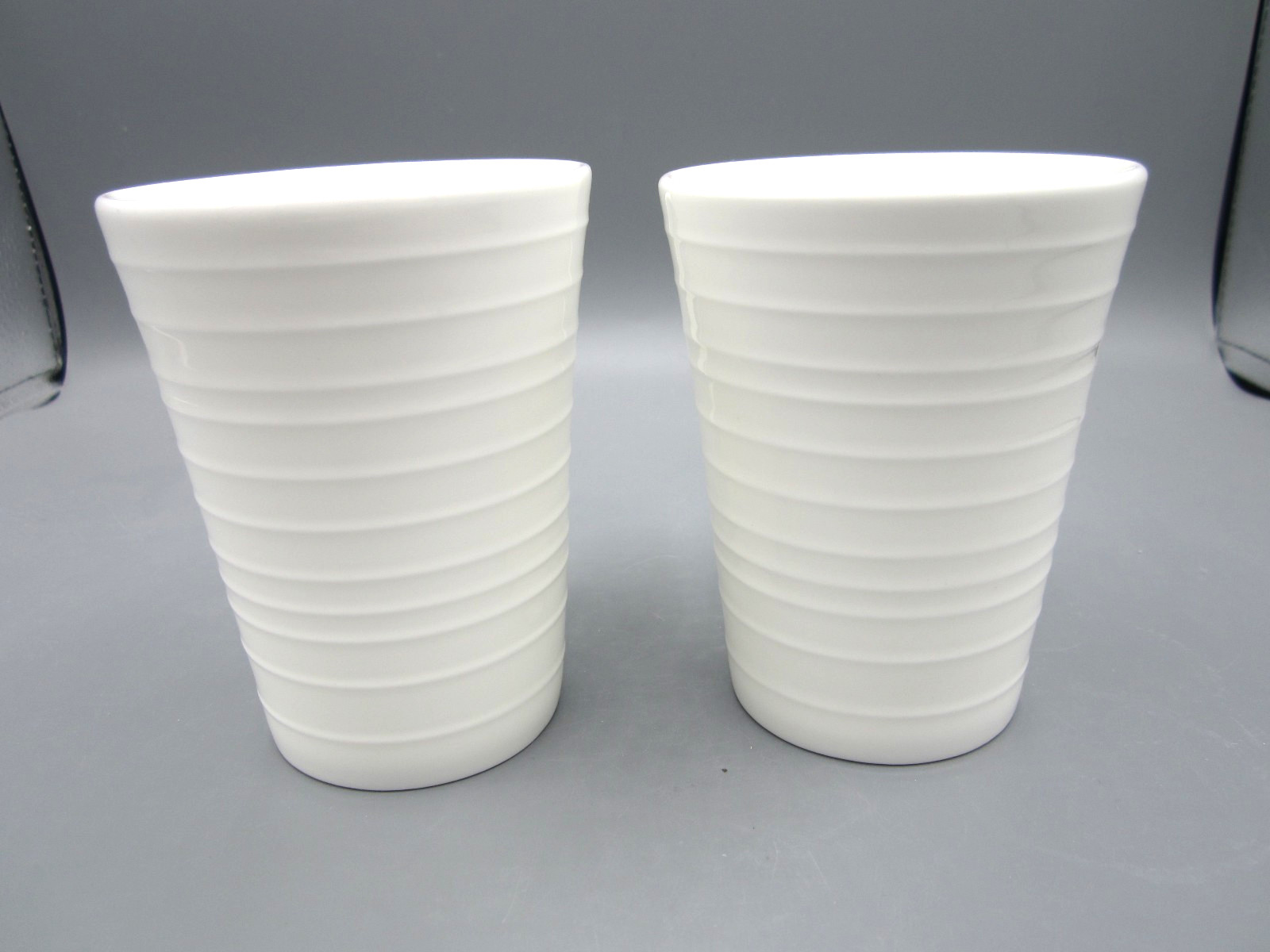 Pair of 2 Mikasa Swirl, White Fine Bone Ribbed China Tea Coffee Mug 13 oz (P481)